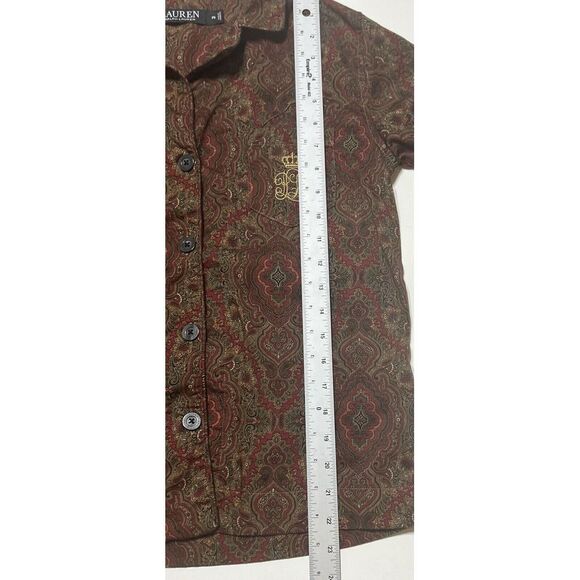 Lauren Ralph Lauren Shirt Womens Petite Small Paisley Leisure Pajama  Embroidery - Picture 8 of 9